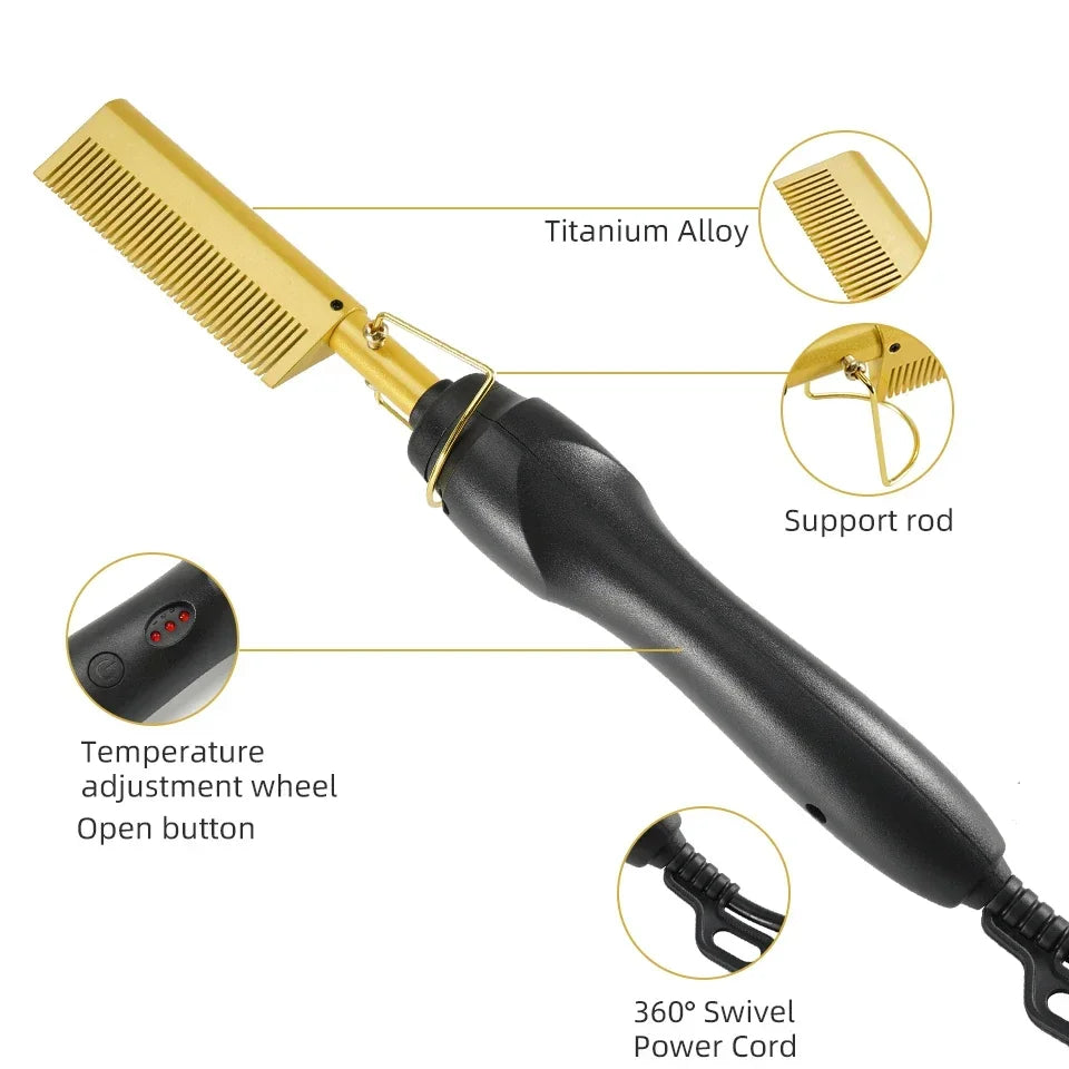 Hair Straightener Flat Irons Wet Dry Use Hot Comb Heating Hair Straight Styler Curling Iron Comb Fast Heating Press Comb