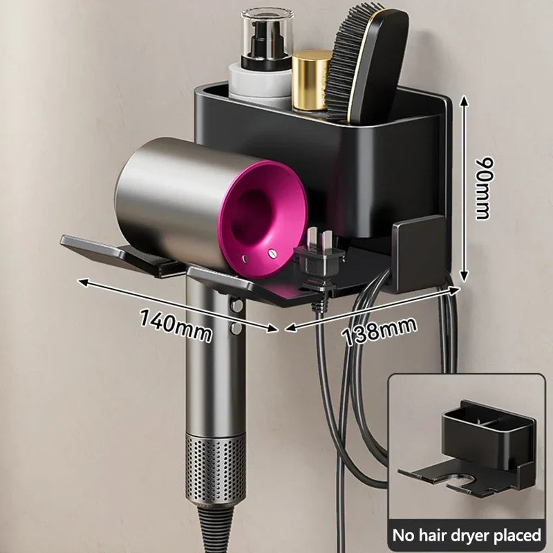Hair Dryer Holder, Easy Install Wall-Mounted, No-Drill Bathroom Organizer for Electric Blow Dryers