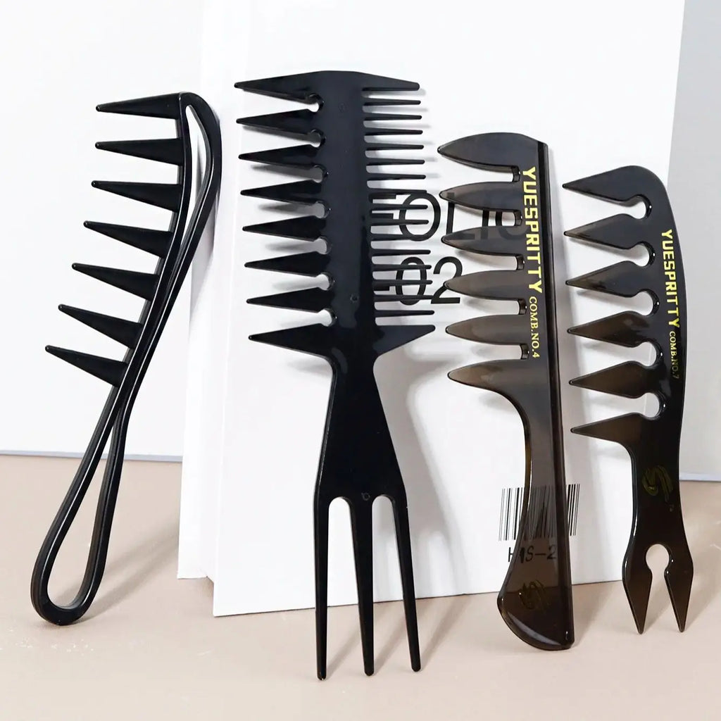 4pcs Wide Tooth Comb Set, Three Pronged Double-Sided Comb Retro Oil Head Comb Wide Tooth Flat Comb, Special for Real Hair Wigs
