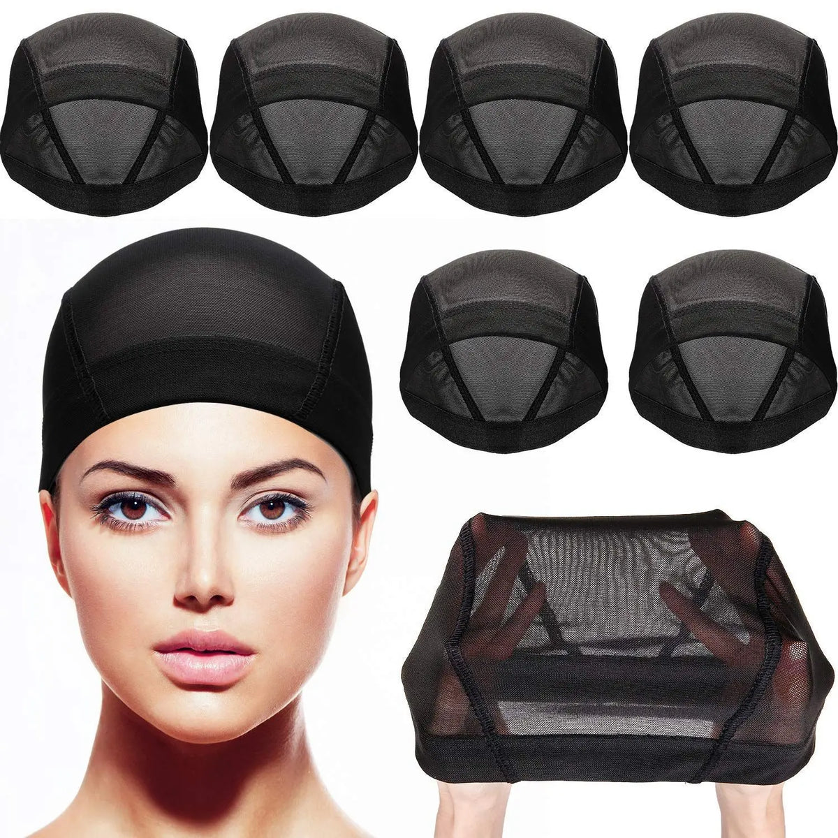 Black Mesh Wig Cap, 2-in-1 Non-Slip Wig Cap - Flexible Nylon Dome-Shaped Hairnet Ensures a Tight Fit, Elastic Cap, Wig Accessory