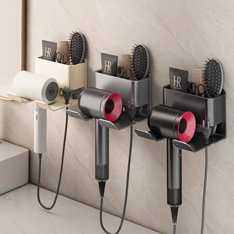 Hair Dryer Holder, Easy Install Wall-Mounted, No-Drill Bathroom Organizer for Electric Blow Dryers
