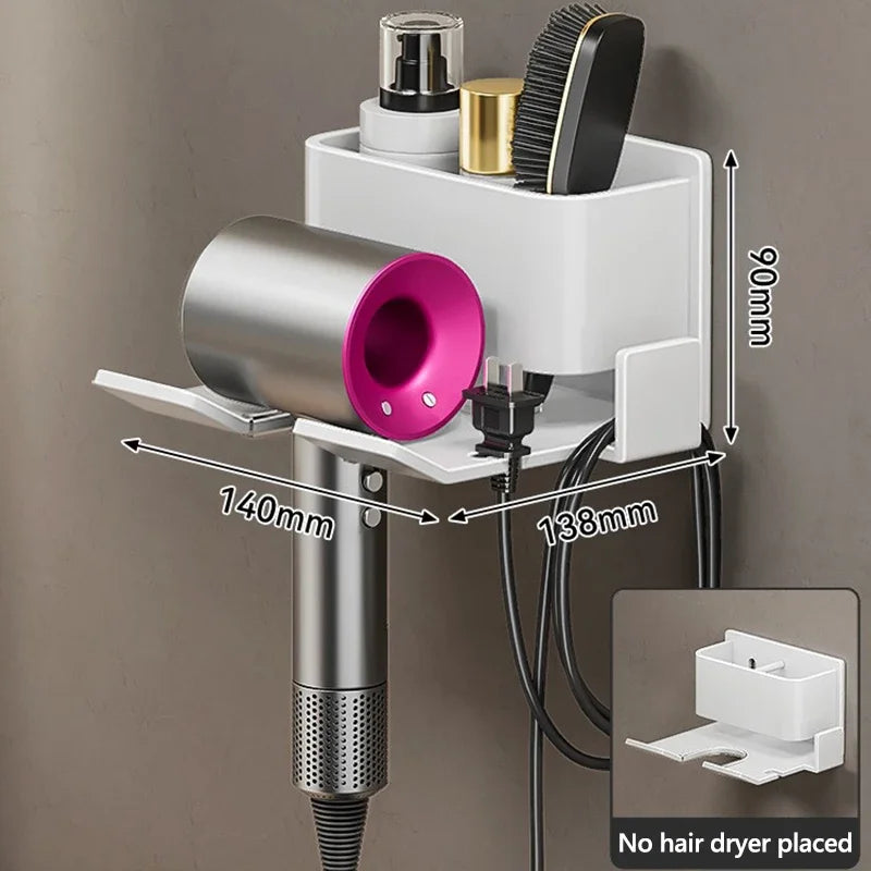 Hair Dryer Holder, Easy Install Wall-Mounted, No-Drill Bathroom Organizer for Electric Blow Dryers