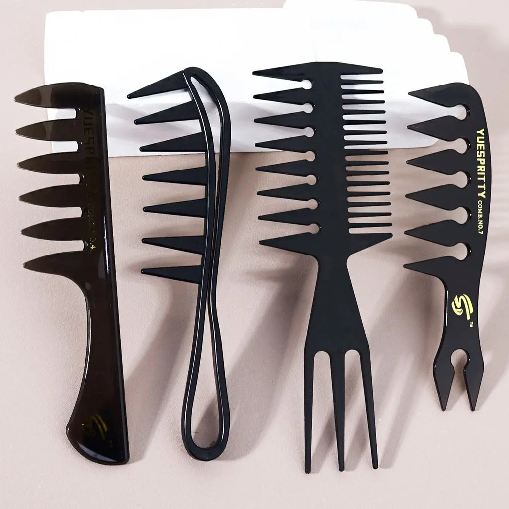 4pcs Wide Tooth Comb Set, Three Pronged Double-Sided Comb Retro Oil Head Comb Wide Tooth Flat Comb, Special for Real Hair Wigs