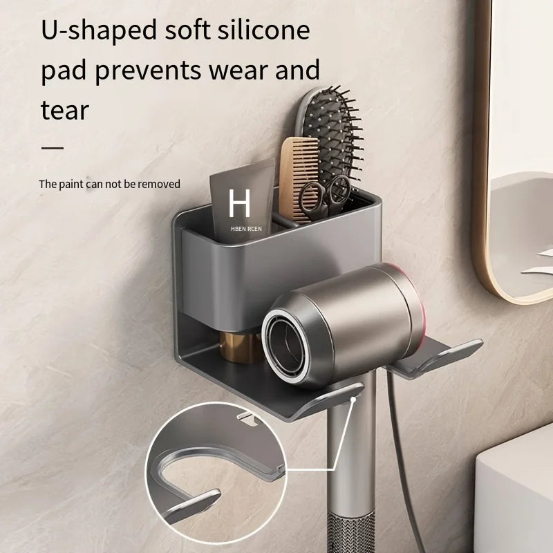 Hair Dryer Holder, Easy Install Wall-Mounted, No-Drill Bathroom Organizer for Electric Blow Dryers