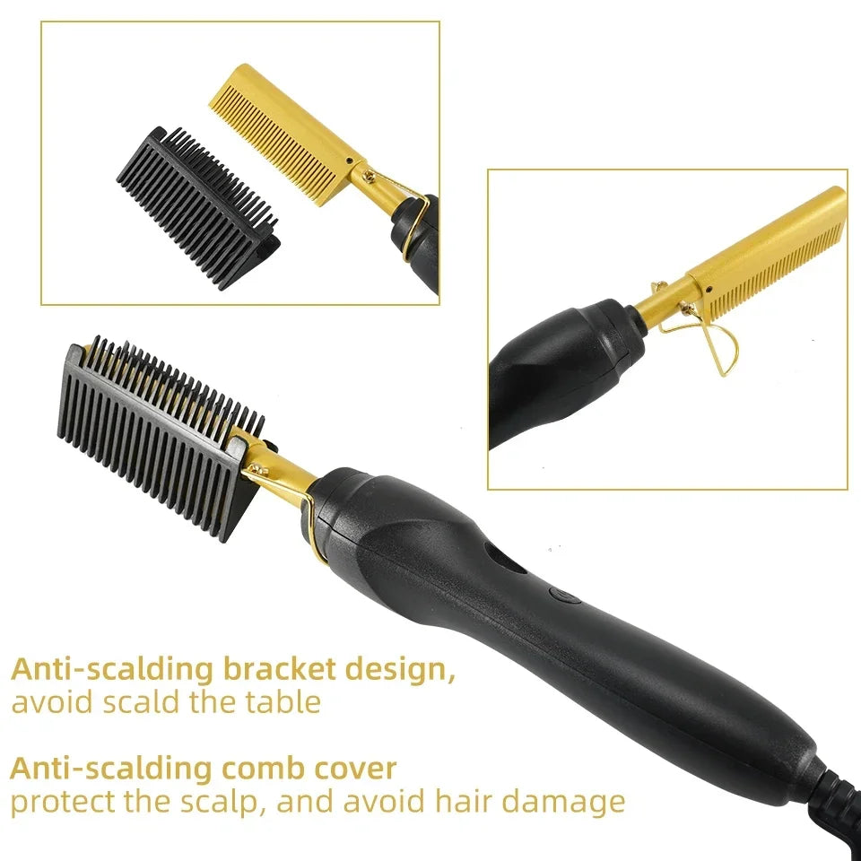 Hair Straightener Flat Irons Wet Dry Use Hot Comb Heating Hair Straight Styler Curling Iron Comb Fast Heating Press Comb