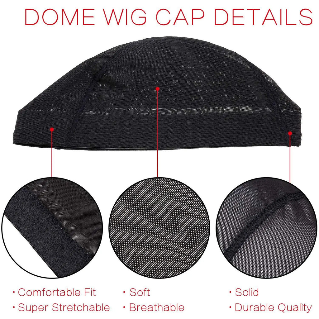 Black Mesh Wig Cap, 2-in-1 Non-Slip Wig Cap - Flexible Nylon Dome-Shaped Hairnet Ensures a Tight Fit, Elastic Cap, Wig Accessory