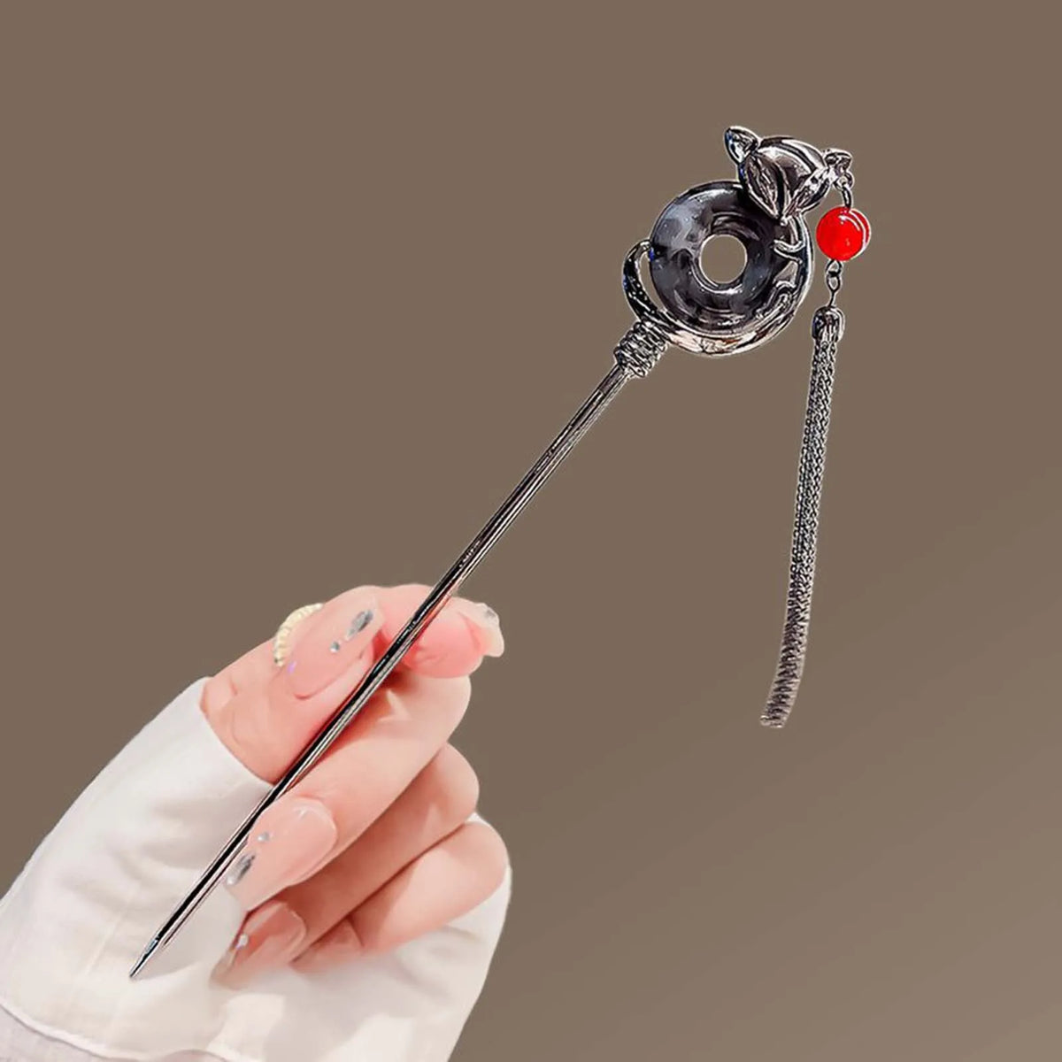 Classic Hair Stick Chopsticks Ink Color Flower Metal Fringe Hairpin For Women Pearl Black Beads Cheongsam Hair Bun Jewelry Gifts
