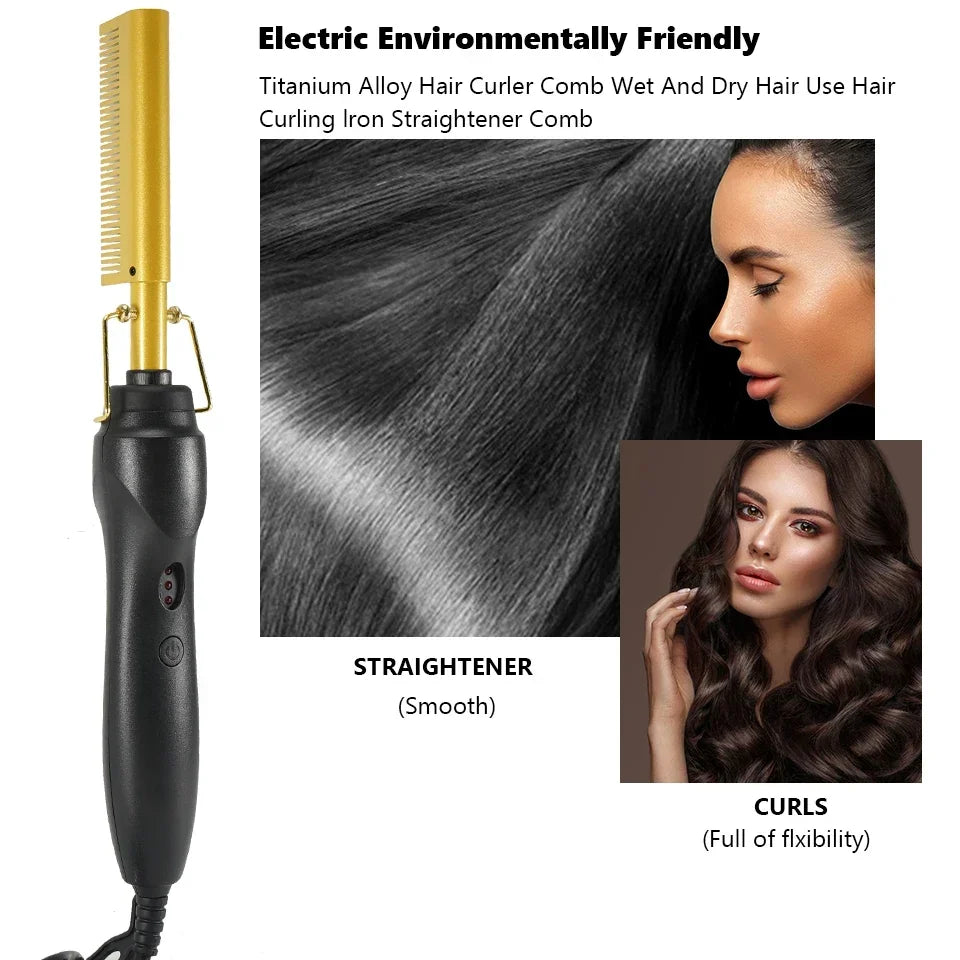 Hair Straightener Flat Irons Wet Dry Use Hot Comb Heating Hair Straight Styler Curling Iron Comb Fast Heating Press Comb