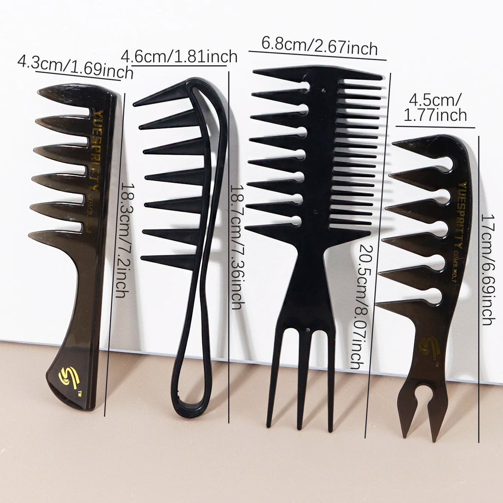 4pcs Wide Tooth Comb Set, Three Pronged Double-Sided Comb Retro Oil Head Comb Wide Tooth Flat Comb, Special for Real Hair Wigs