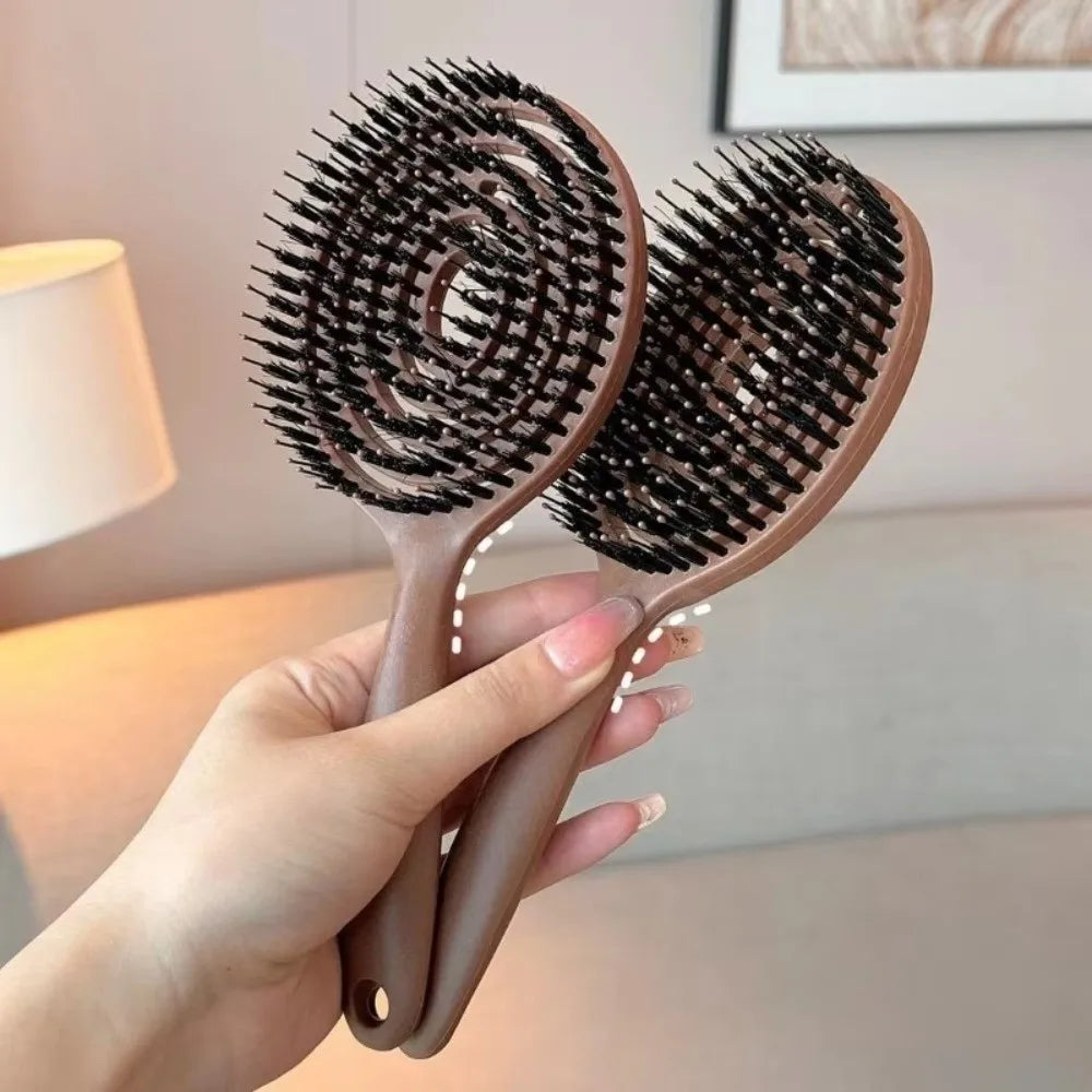 New Round Boar Bristle Hairbrush Detangling Massage Detangling Hairbrush Hollow Wet Hair Comb Hair Care
