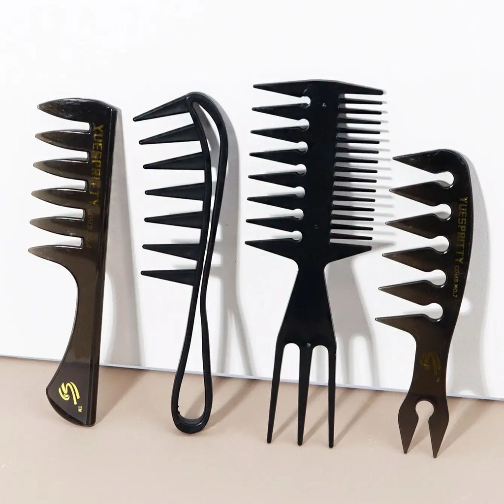 4pcs Wide Tooth Comb Set, Three Pronged Double-Sided Comb Retro Oil Head Comb Wide Tooth Flat Comb, Special for Real Hair Wigs