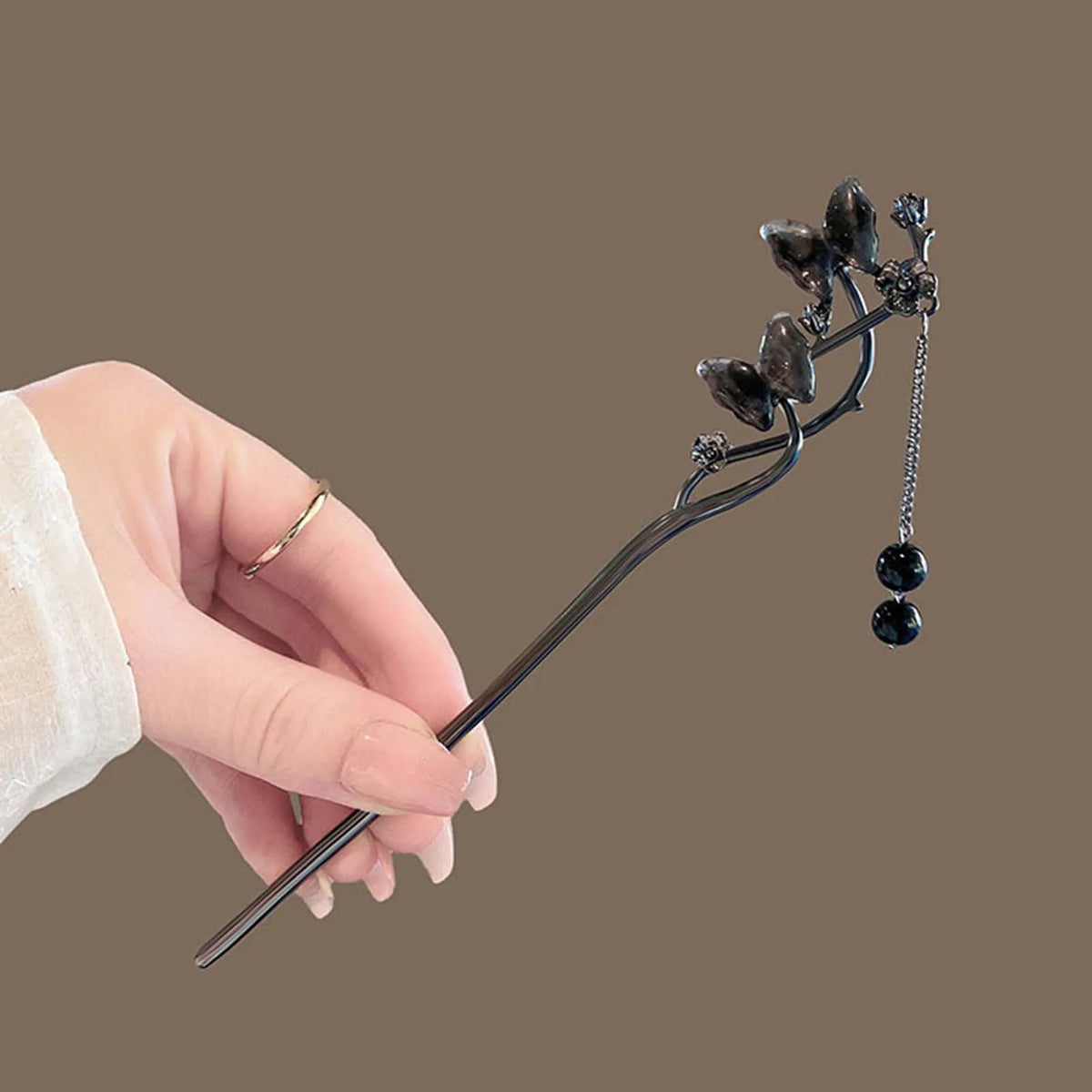 Classic Hair Stick Chopsticks Ink Color Flower Metal Fringe Hairpin For Women Pearl Black Beads Cheongsam Hair Bun Jewelry Gifts