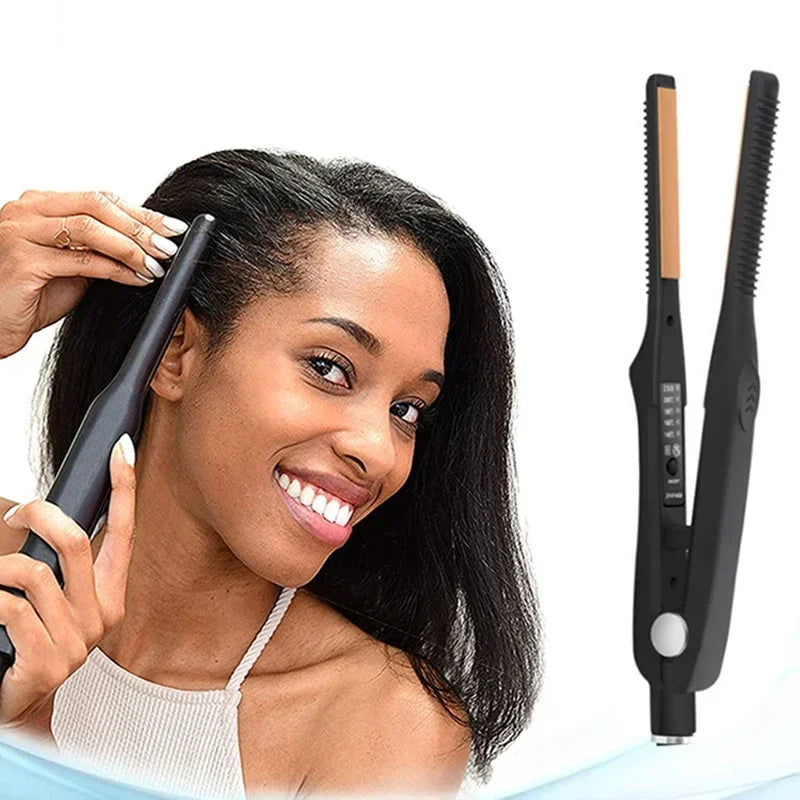 2-in-1 Mini Hair Straightener Curling Iron Professional Ceramic Short Flat Iron for Women & Men Beard Straightener