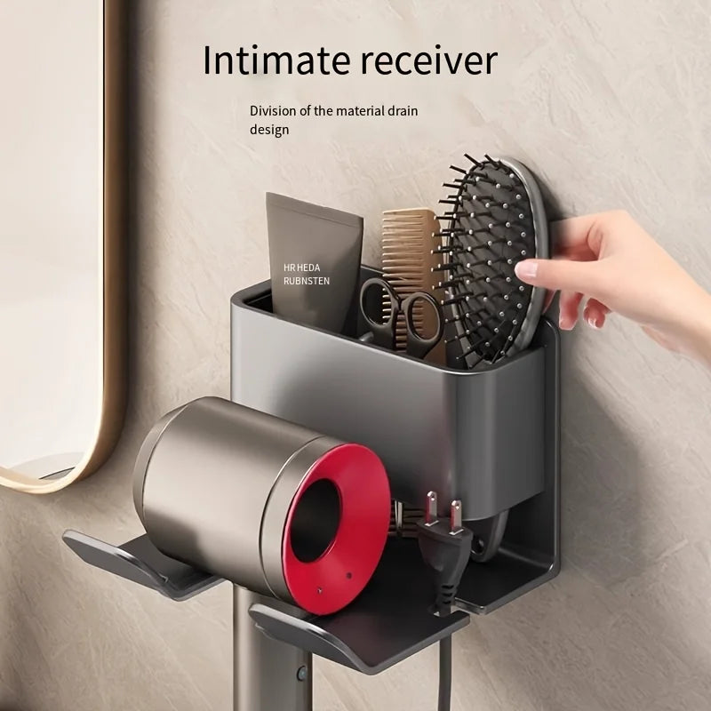 Hair Dryer Holder, Easy Install Wall-Mounted, No-Drill Bathroom Organizer for Electric Blow Dryers