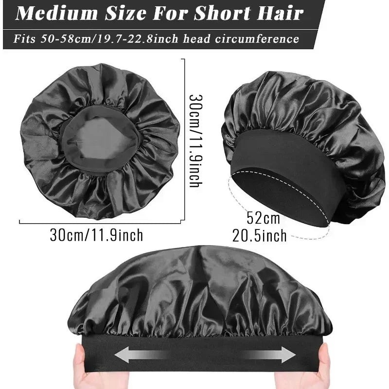 1pcs Soft Silk Satin Lined Bonnet Large Satin Hair Bonnet Household Sleep Shower Cap Hair Wrap Cover for Long Hair Salon Tool